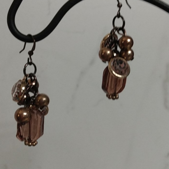 Brown Leopard Spot Glass Bead Earrings NWOT - Picture 3 of 7